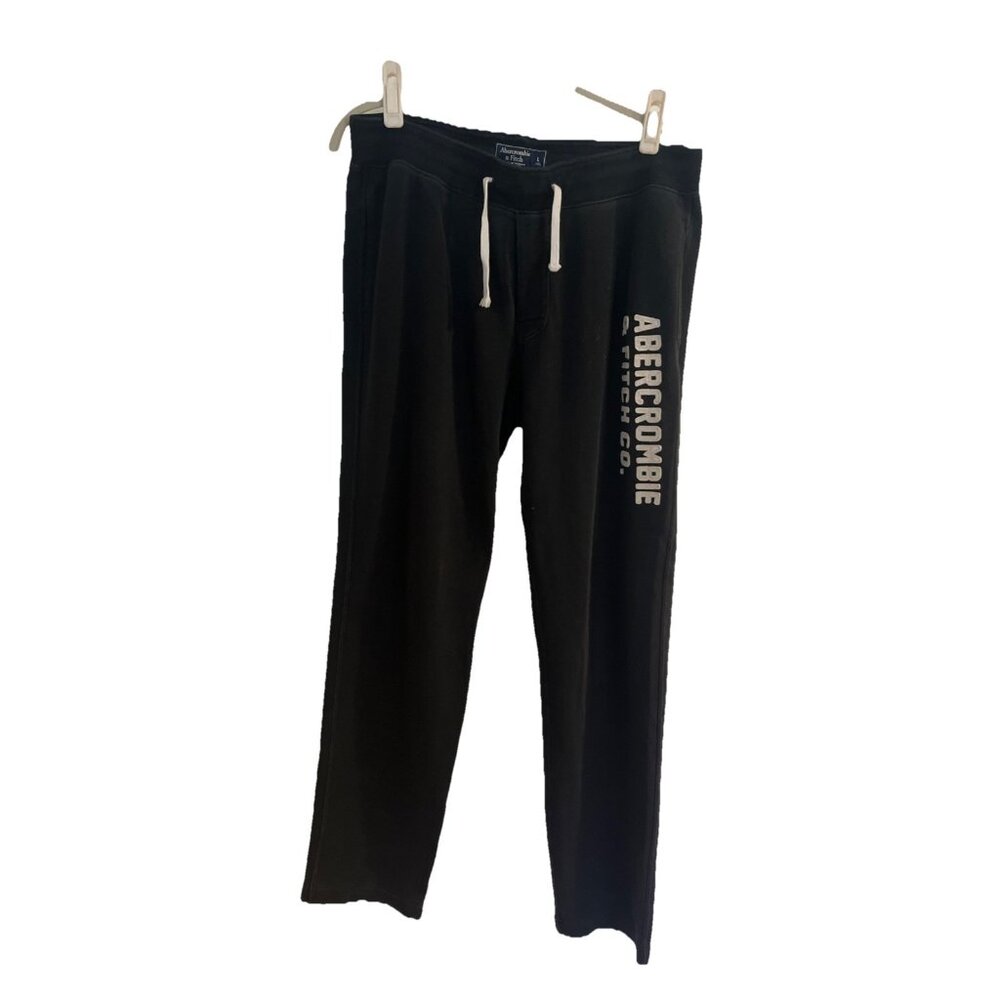 Abercrombie&Fitch Joggers Pants Womens L Black Fleece Elastic Waist Logo